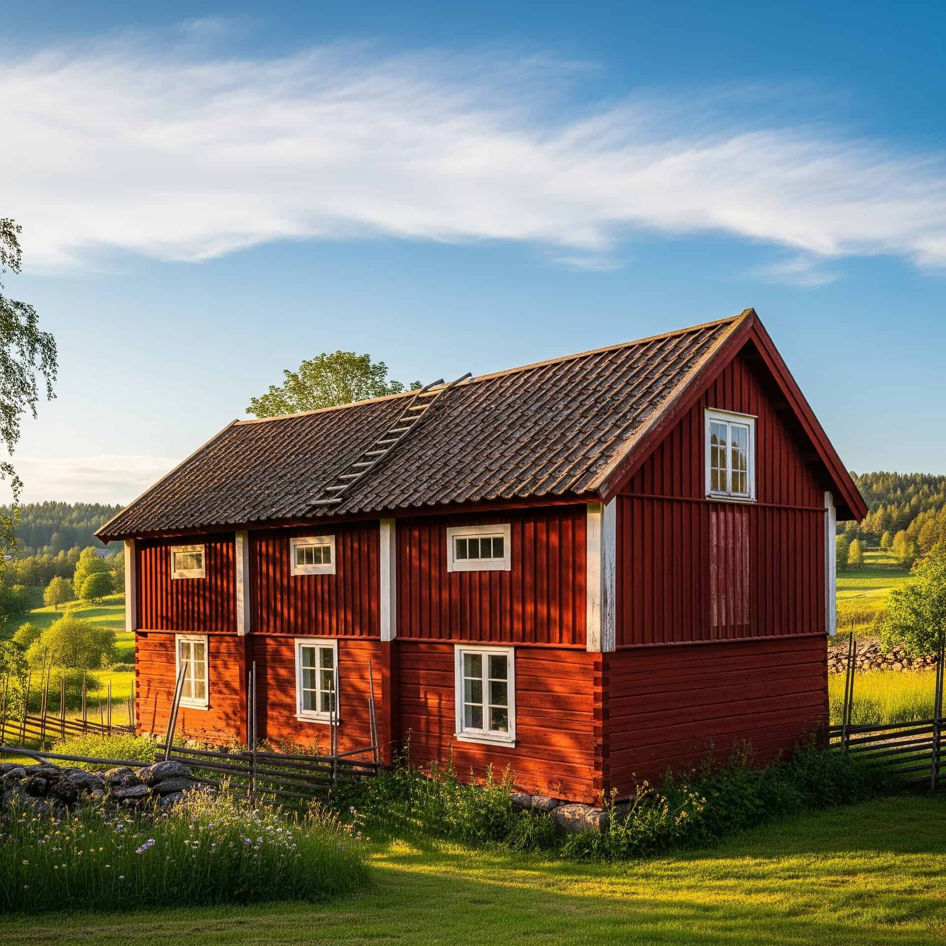 driftsbygning malt med jernoksid rød